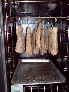 The strips in the oven, ready to begin drying